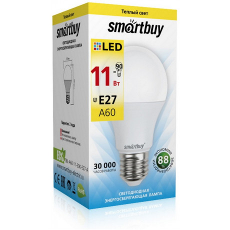 Светодиодная (LED) Лампа Smartbuy-A60-11W/3000/E27* Светодиодная (LED) Лампа Smartbuy-A60-11W/3000/E27*