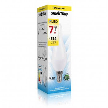 Светодиодная (LED) Свеча на ветру матовая Лампа Smartbuy-C37-07W/3000/E14 (SBL-C37Tip-07-30K-E14)