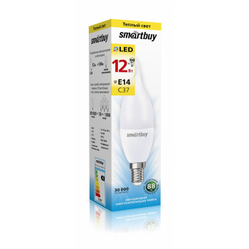 Светодиодная (LED) Свеча на ветру матовая Лампа Smartbuy-C37-12W/3000/E14 (SBL-C37Can-12-30K-E14)