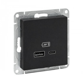 Механизм розетки USB-A+С, чёрный Эпика EKF