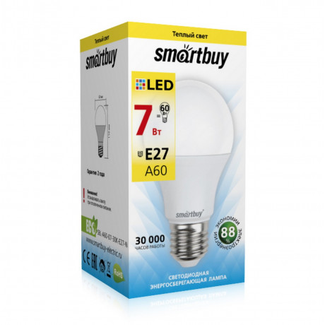 Светодиодная (LED) Лампа Smartbuy-A60-07W/3000/E27
